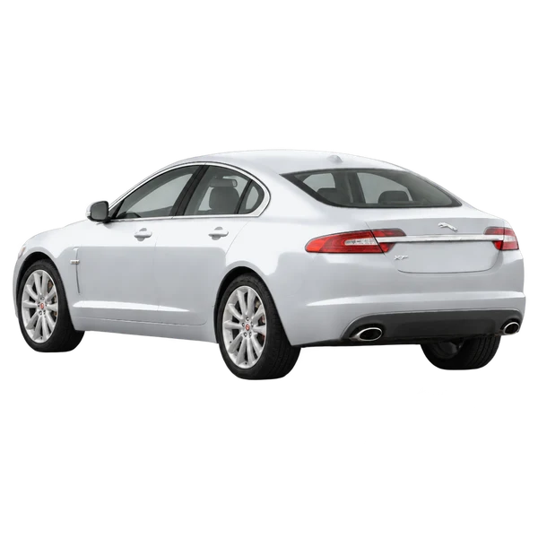 Jaguar XF 2012 prata, vista três quartos traseira (voltada para a esquerda)