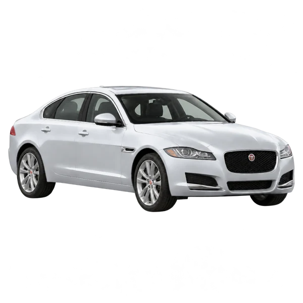 Jaguar XF 2016 prata, vista três quartos dianteiro (voltado para a direita)