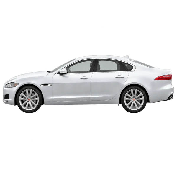 シルバーの2017 Jaguar XF(側面(左向き)ビュー)
