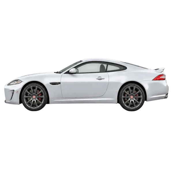 Jaguar XKR-S Coupe 2012 باللون فضي، منظر جانبي (متجه إلى اليسار)