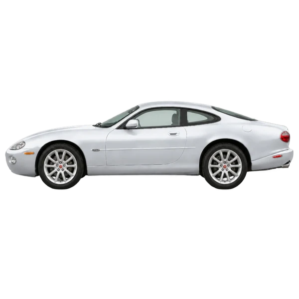 Jaguar XKR 2001 prata, vista lateral (voltada para a esquerda)