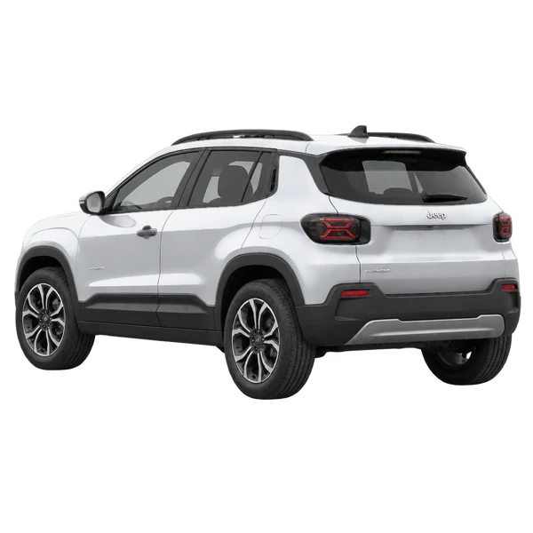 Jeep Avenger 2026 prata, vista três quartos traseira (voltada para a esquerda)