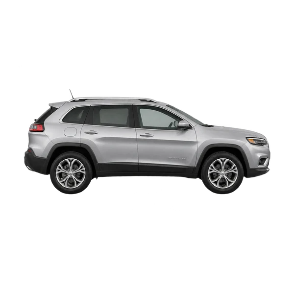 Jeep Cherokee 2025 en plateado, vista lateral (hacia la derecha)