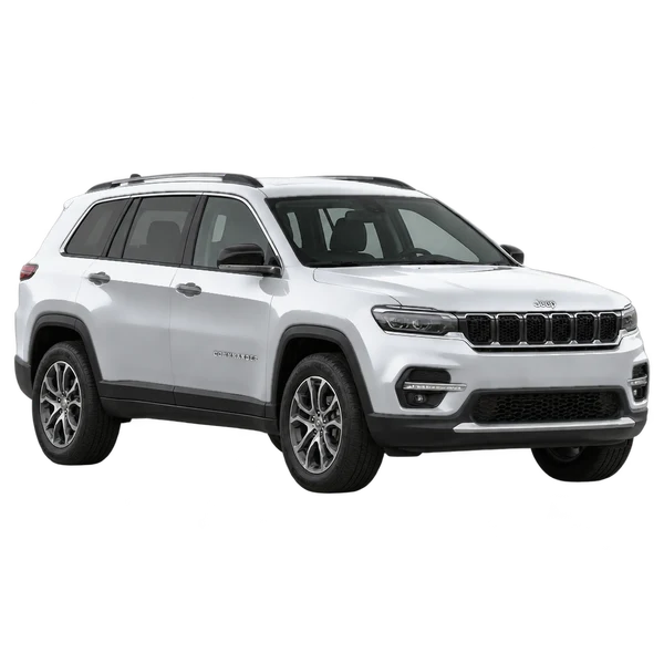 Jeep Commander 2023 باللون فضي، منظر منظر أمامي بزاوية ثلاثة أرباع (متجه لليسار)