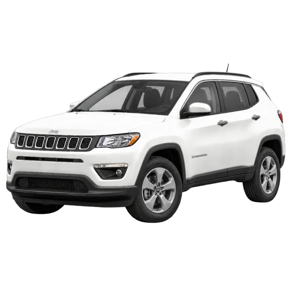 Jeep Compass 2018 باللون أبيض، منظر منظر أمامي بزاوية ثلاثة أرباع (متجه لليسار)