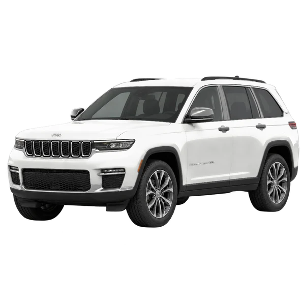 white 2022 Jeep Grand Cherokee front three-quarter (facing left) view