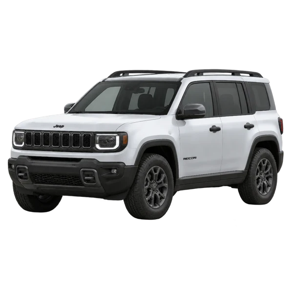 Jeep Recon 2026 argent, vue trois-quarts avant (orienté vers la gauche)