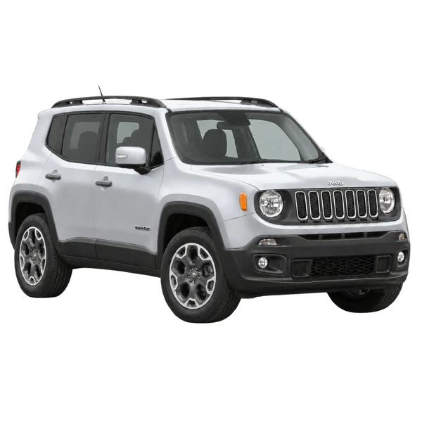 Jeep Renegade 2016 باللون فضي، منظر زاوية ثلاثة أرباع أمامية (باتجاه اليمين)