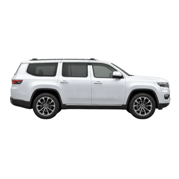 Jeep Wagoneer 2023 باللون فضي، منظر منظر جانبي (باتجاه اليمين)