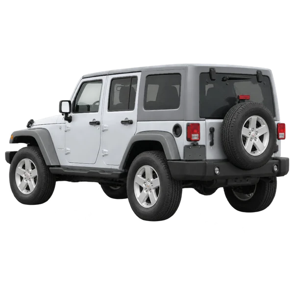 Jeep Wrangler 2012 باللون فضي، منظر ثلاثة أرباع خلفي (باتجاه اليسار)