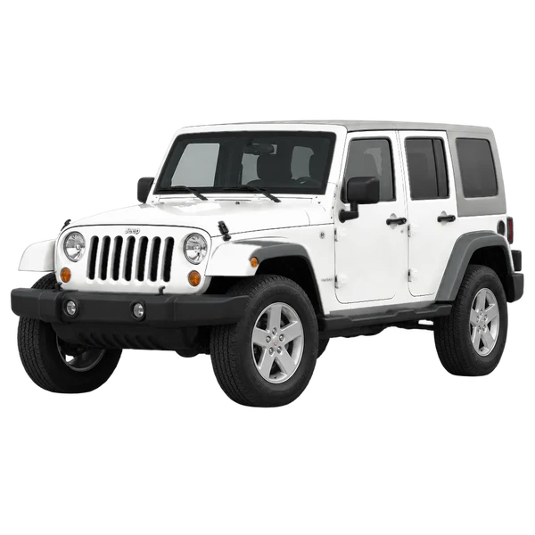 Jeep Wrangler 2014 باللون أبيض، منظر منظر أمامي بزاوية ثلاثة أرباع (متجه لليسار)
