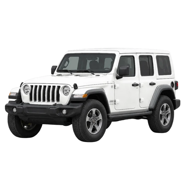 Jeep Wrangler 2018 branco, vista dianteira em três quartos (voltada para a esquerda)