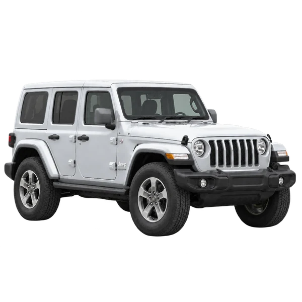 Jeep Wrangler 2021 باللون فضي، منظر زاوية ثلاثة أرباع أمامية (باتجاه اليمين)