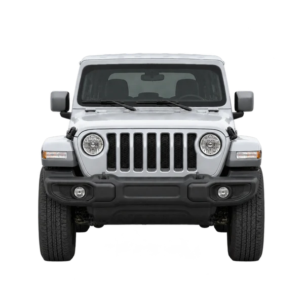 Jeep Wrangler 2021 باللون فضي، منظر أمامي