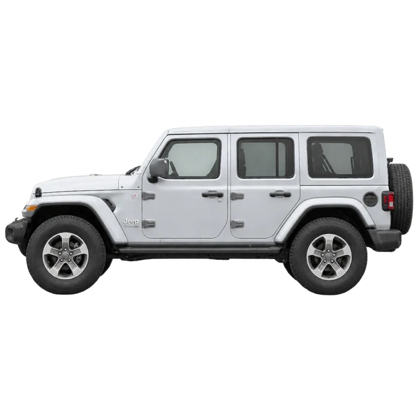Jeep Wrangler 2026 en plateado, vista lateral (mirando a la izquierda)