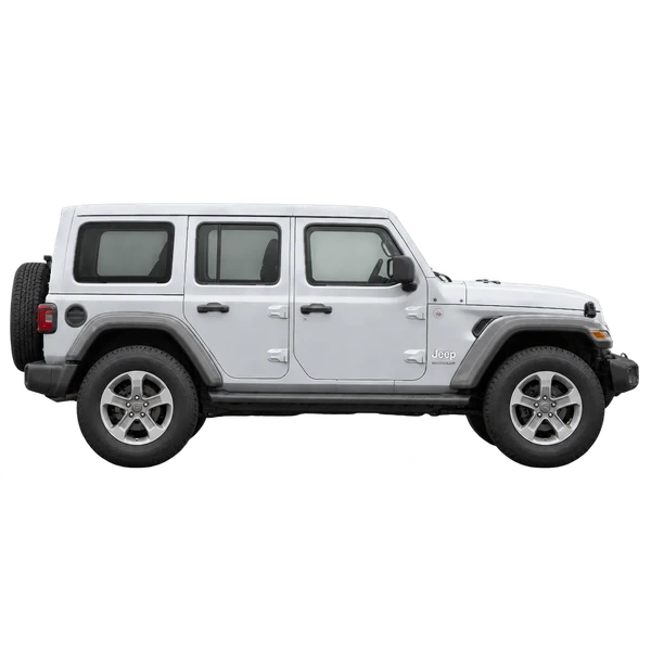 Jeep Wrangler 2026 en plateado, vista lateral (hacia la derecha)