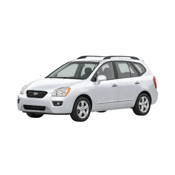 Kia Carens 2008 باللون فضي، منظر منظر أمامي بزاوية ثلاثة أرباع (متجه لليسار)