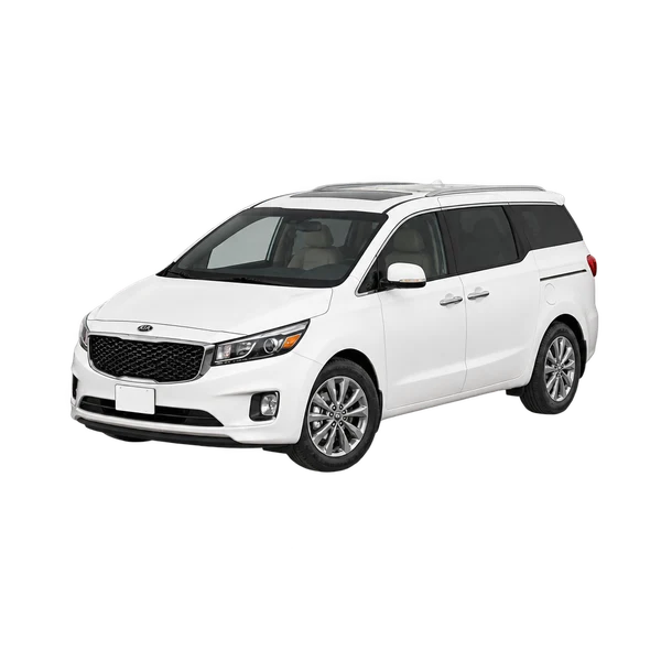 white 2019 Kia Carnival front three-quarter (facing left) view