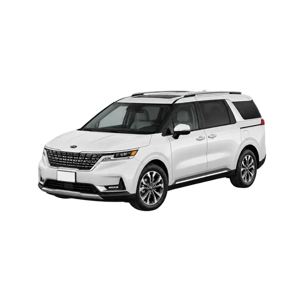 white 2021 Kia Carnival front three-quarter (facing left) view
