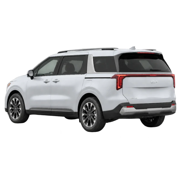 silver 2024 Kia Carnival rear three-quarter (facing left) view