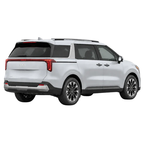 silver 2024 Kia Carnival rear three-quarter (facing right) view