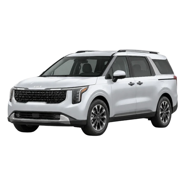 2026 Kia Carnival in Silber, Ansicht: Dreiviertelansicht vorne (nach links gerichtet)