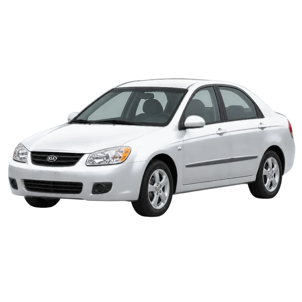 Kia Cerato 2006 prata, vista dianteira em três quartos (voltada para a esquerda)