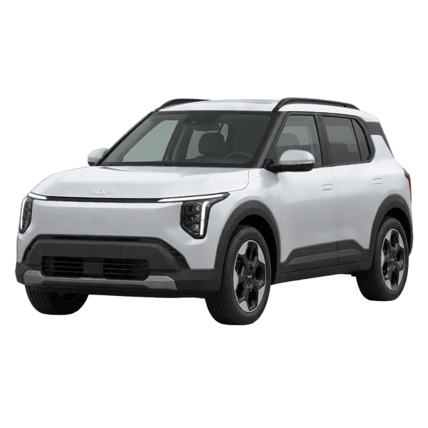 Kia EV2 2026 باللون فضي، منظر منظر أمامي بزاوية ثلاثة أرباع (متجه لليسار)