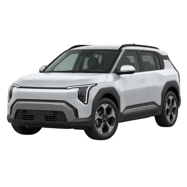 Kia EV3 2025 باللون فضي، منظر منظر أمامي بزاوية ثلاثة أرباع (متجه لليسار)
