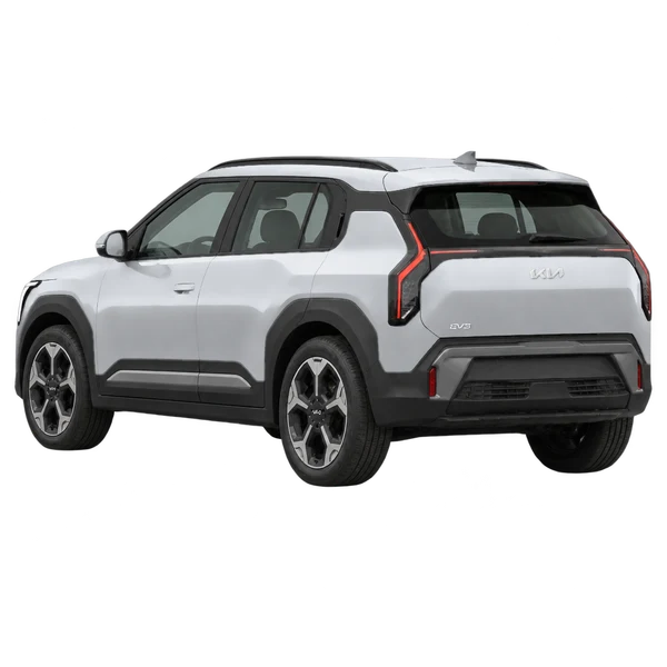 Kia EV3 2025 argent, vue trois-quarts arrière (orienté vers la gauche)