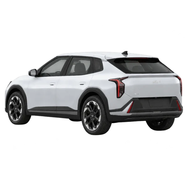 Kia EV4 2026 prata, vista três quartos traseira (voltada para a esquerda)