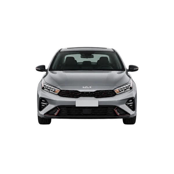 Kia Forte 2025 باللون فضي، منظر أمامي