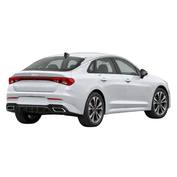 Kia K5 2021 prata, vista traseira três quartos (voltada para a direita)