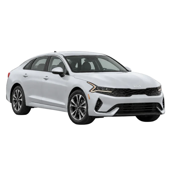 シルバーの2023 Kia K5(フロントスリークォーター(右向き)ビュー)