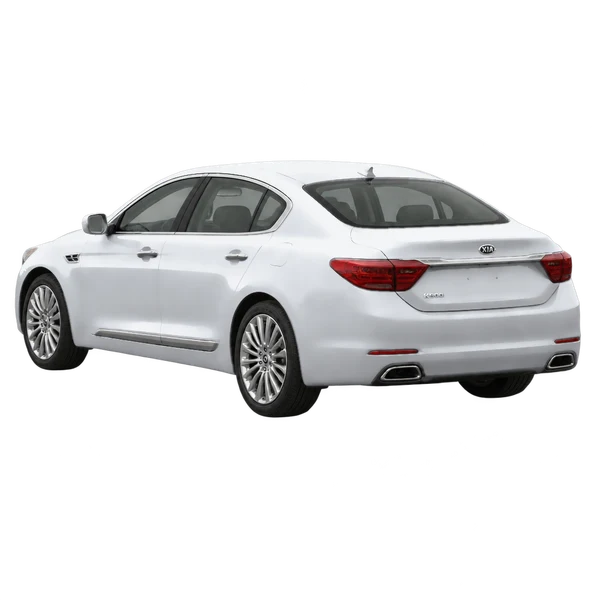 Kia K900 2017 باللون فضي، منظر ثلاثة أرباع خلفي (باتجاه اليسار)