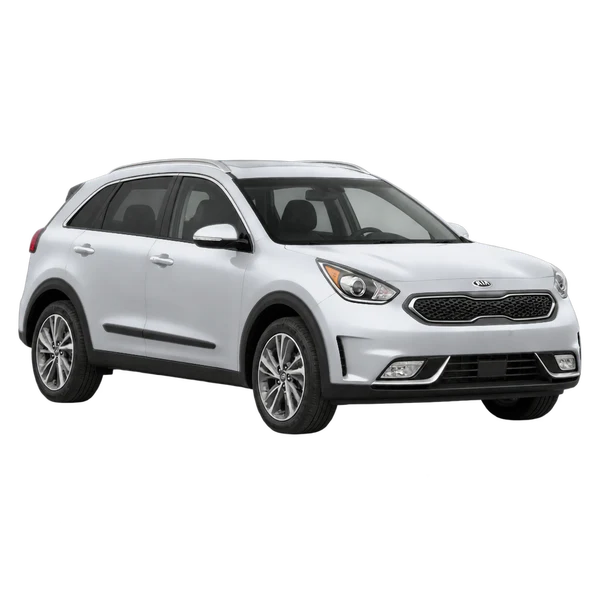 Kia Niro 2018 en plateado, vista frontal tres cuartos (hacia la izquierda)