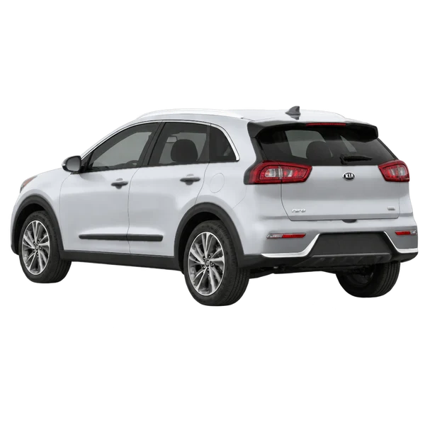 Kia Niro 2018 prata, vista três quartos traseira (voltada para a esquerda)