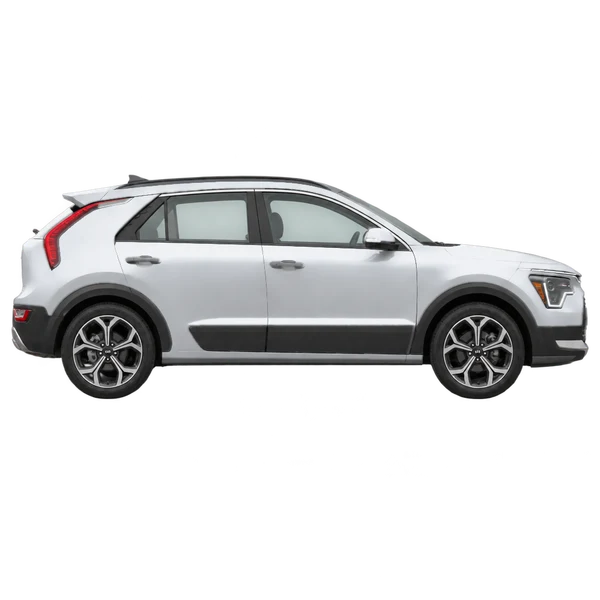 Kia Niro 2024 prata, vista lateral (voltada para a direita)