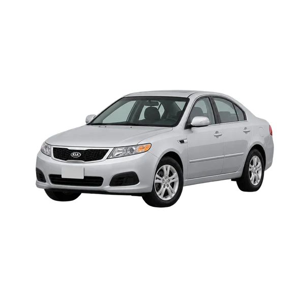シルバーの2010 Kia Optima(フロントスリークォーター(左向き)ビュー)