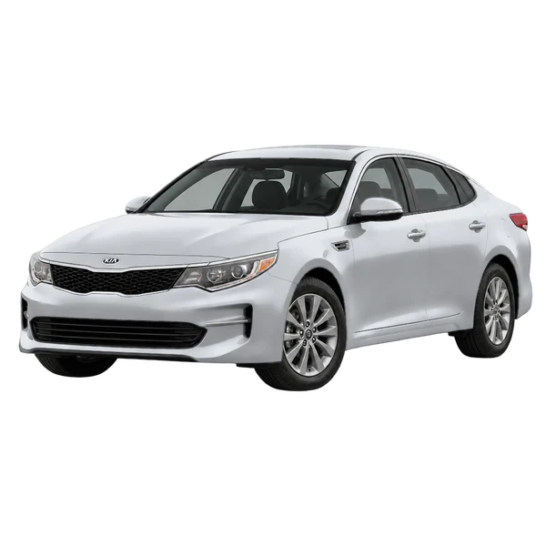 シルバーの2016 Kia Optima(フロントスリークォーター(左向き)ビュー)