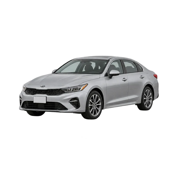 シルバーの2021 Kia Optima(フロントスリークォーター(左向き)ビュー)