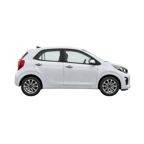 Kia Picanto 2023 en plateado, vista lateral (hacia la derecha)