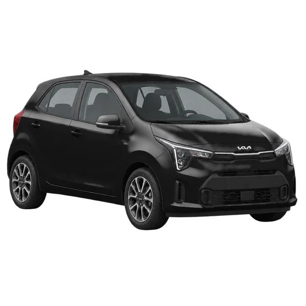Kia Picanto 2025 en negro, vista frontal tres cuartos (hacia la izquierda)