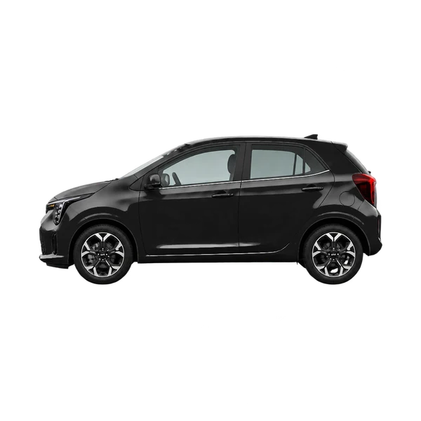Kia Picanto 2025 en negro, vista lateral (mirando a la izquierda)