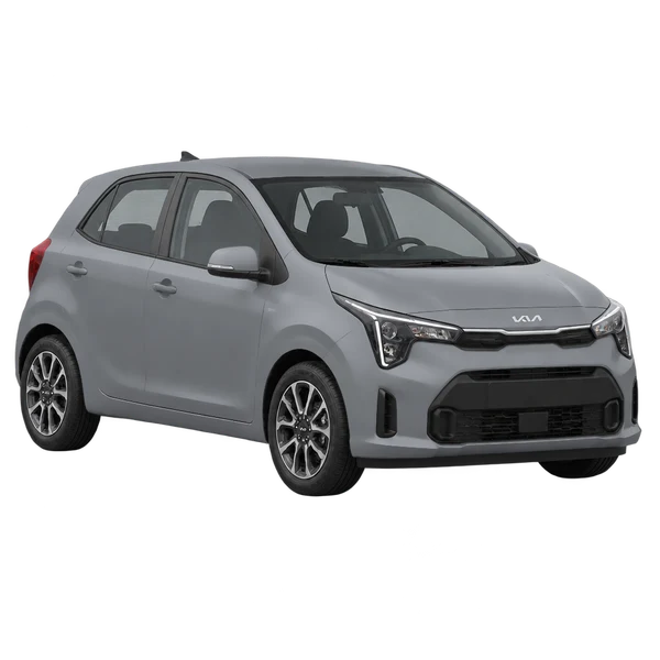 Kia Picanto 2025 en gris, vista frontal tres cuartos (hacia la izquierda)