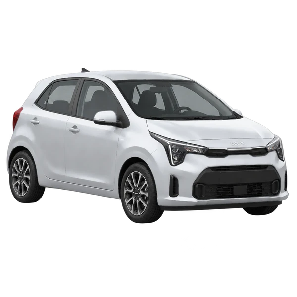 Kia Picanto 2025 en plateado, vista frontal tres cuartos (hacia la izquierda)