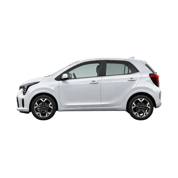 Kia Picanto 2025 en plateado, vista lateral (mirando a la izquierda)