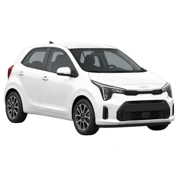 Kia Picanto 2025 en blanco, vista frontal tres cuartos (hacia la izquierda)