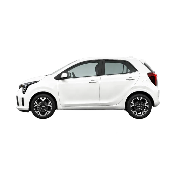 Kia Picanto 2025 en blanco, vista lateral (mirando a la izquierda)