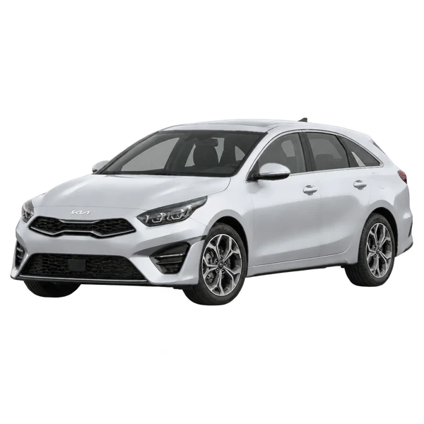 Kia Proceed 2024 باللون فضي، منظر منظر أمامي بزاوية ثلاثة أرباع (متجه لليسار)